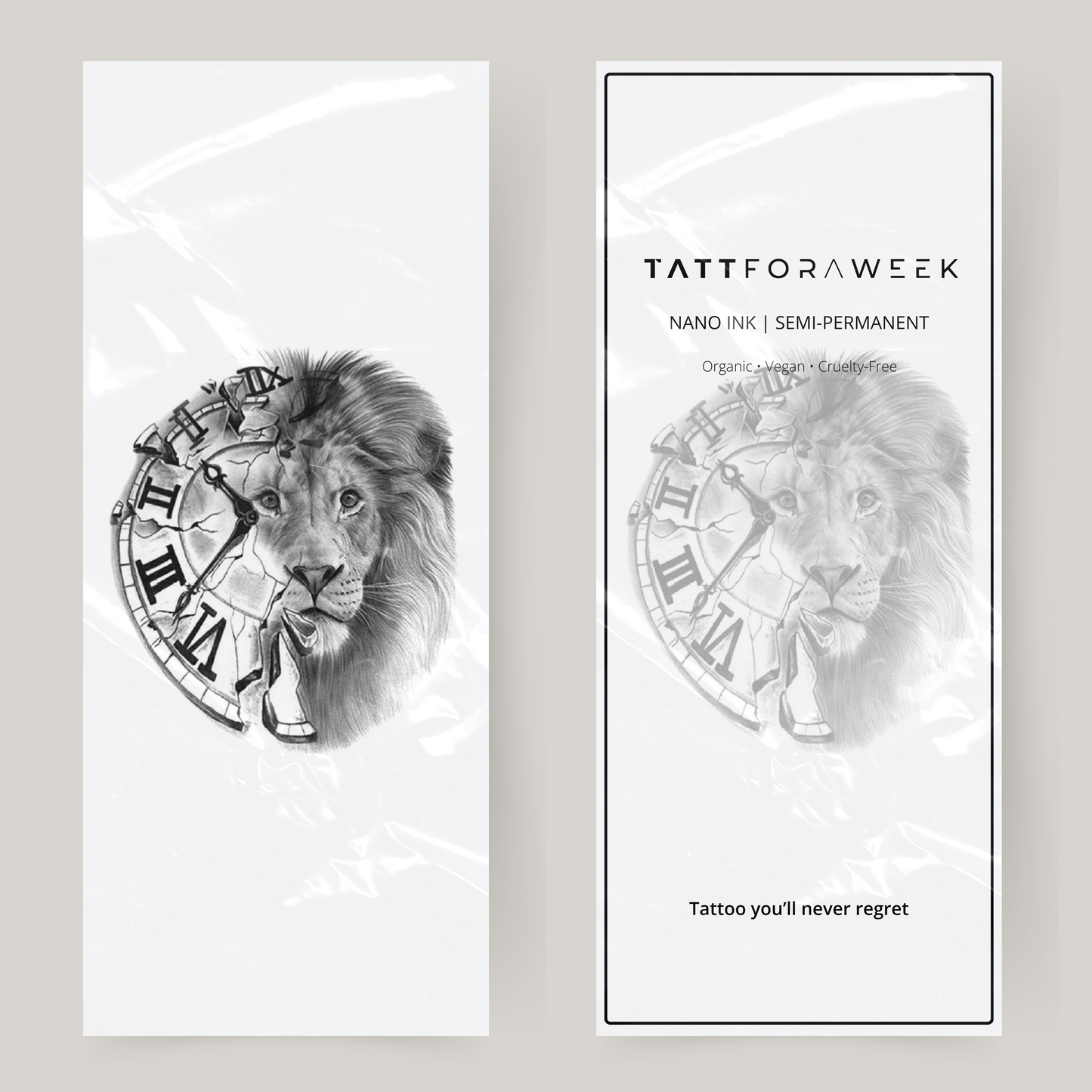 Stor falsk tatueringsklocka & lejon