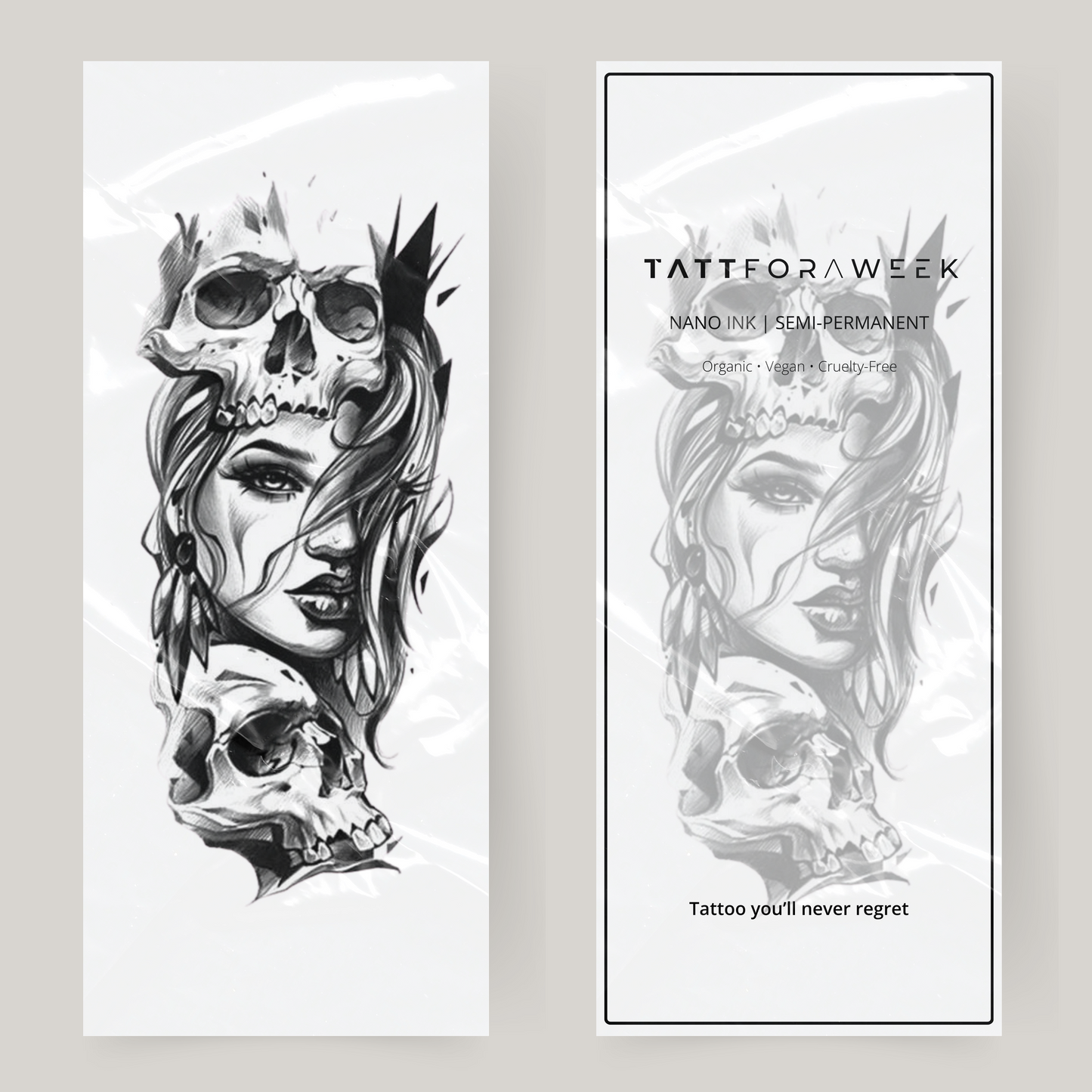 Stor falsk tatuering kvinna & dödskallar