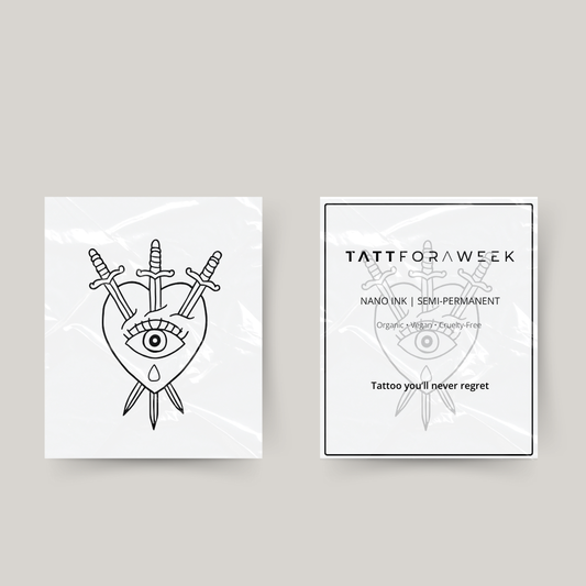 Tijdelijke tattoo hart met oog en zwaarden