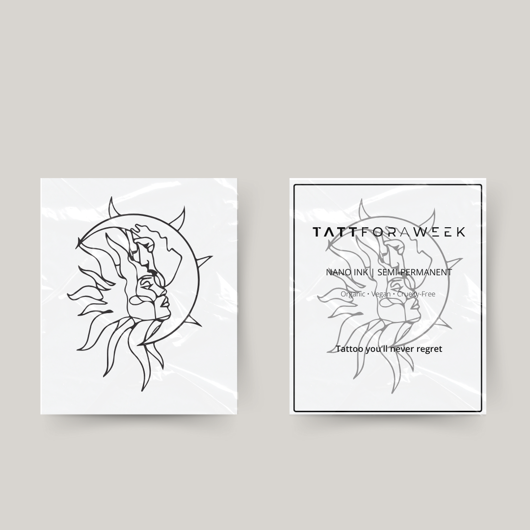 Tillfällig tatuering man, sol och måne