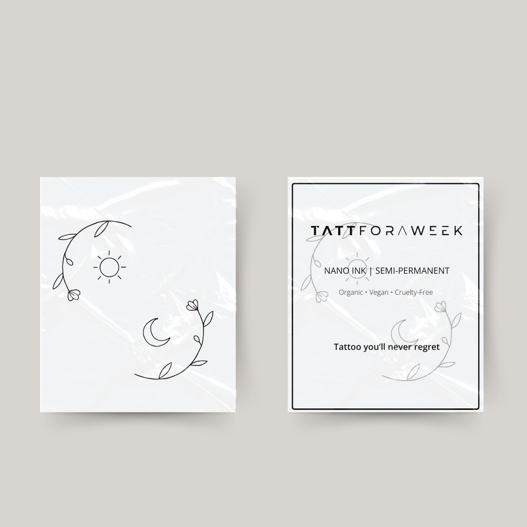 Tillfällig matchande tatuering blommor, sol & måne