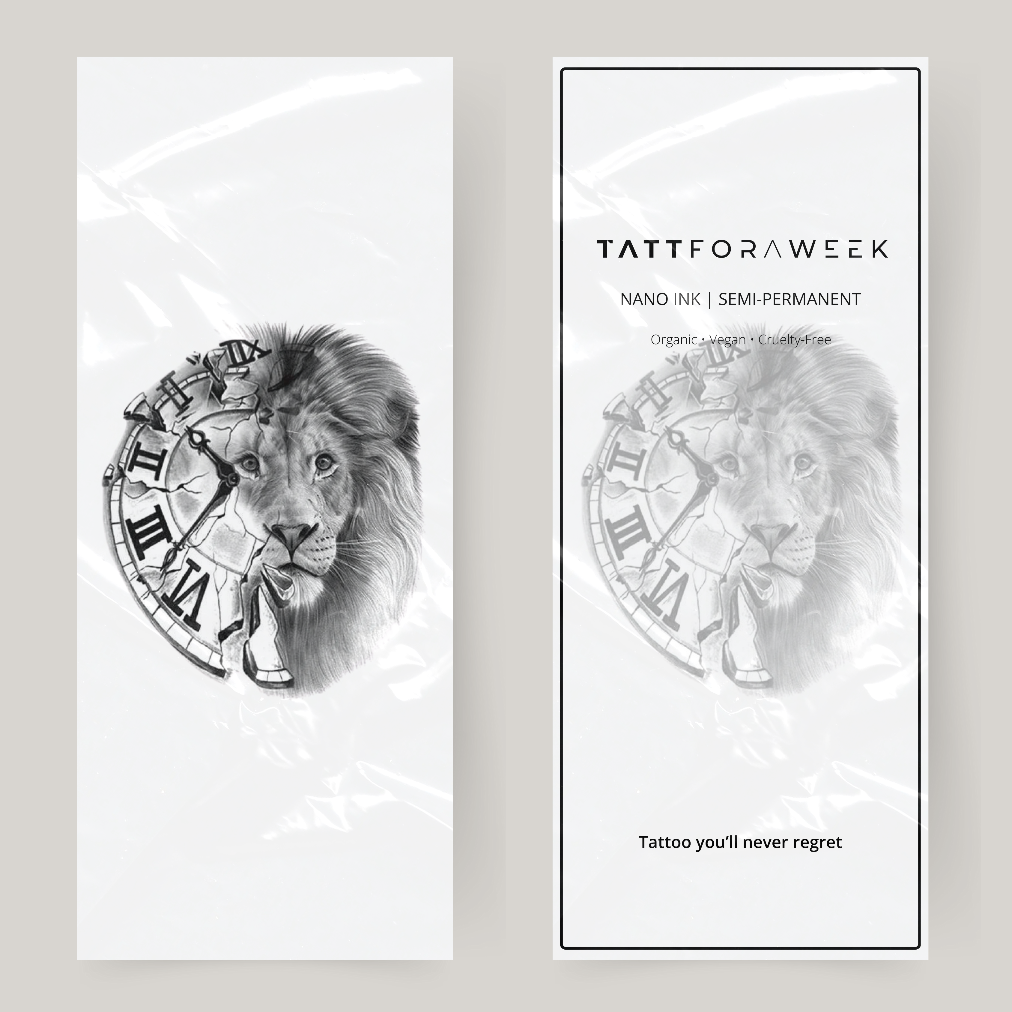 Stor falsk tatueringsklocka & lejon