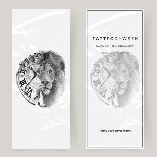 Stor falsk tatueringsklocka & lejon