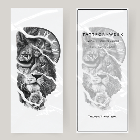 Stort falskt tatuering lejon & klocka