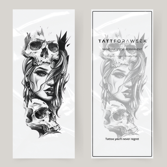Stor falsk tatuering kvinna & dödskallar