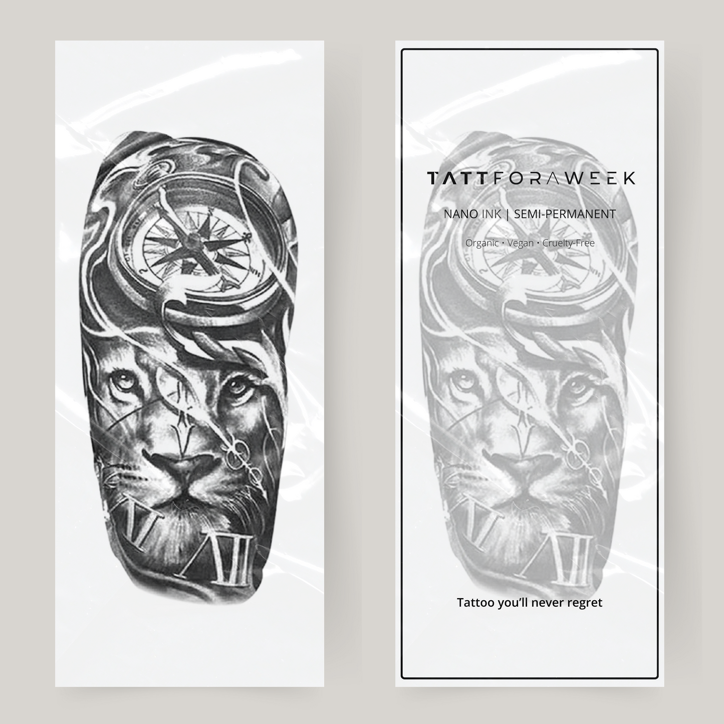 Falsk tatueringsärm lejon och klocka