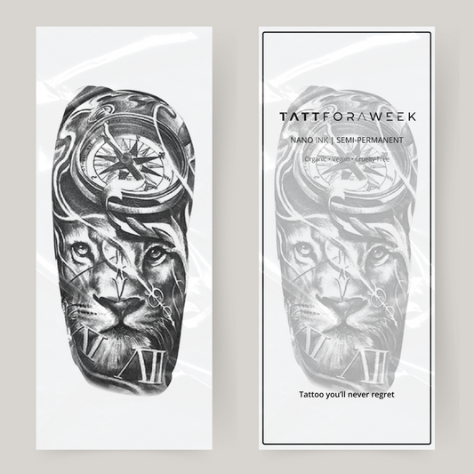 Falsk tatueringsärm lejon och klocka